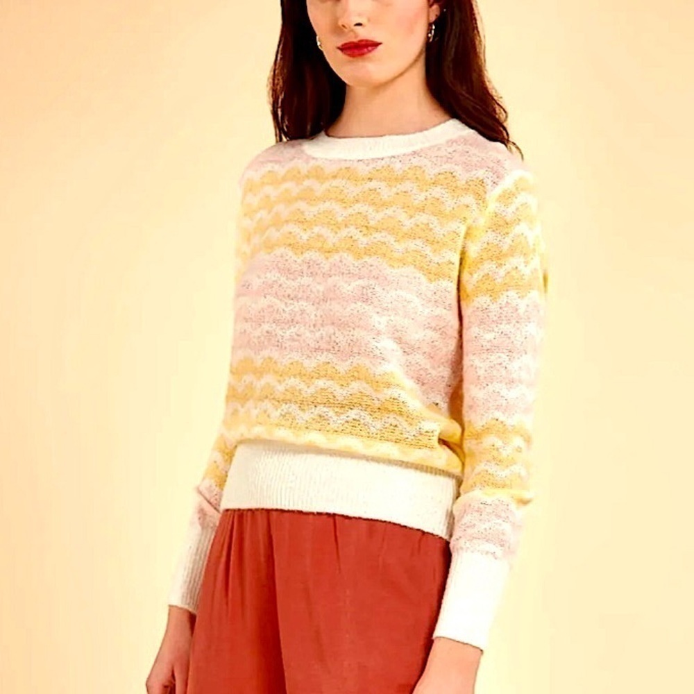 FRNCH PARIS NINETTE KNITTED SWEATER MULTI yellow chevron women size S